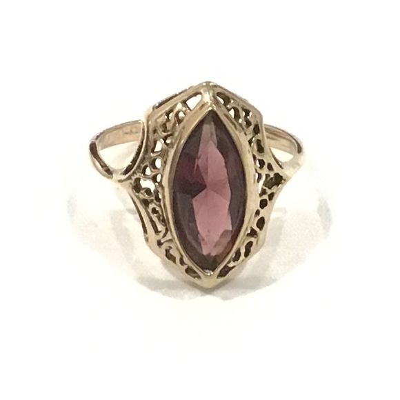 Vintage Signed ESPO 14KT Gold Electroplated Purple Stone Solitaire Ring Sz 9 - Picture 1 of 6